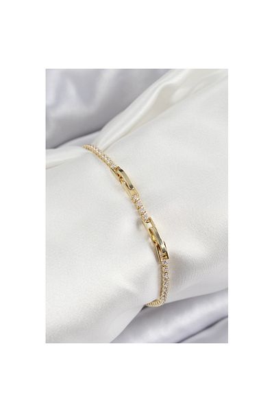 Skygo Brass Zircon Stone Thin Waterway Model Gold Color Women's Bracelet - Tj-Bb7035