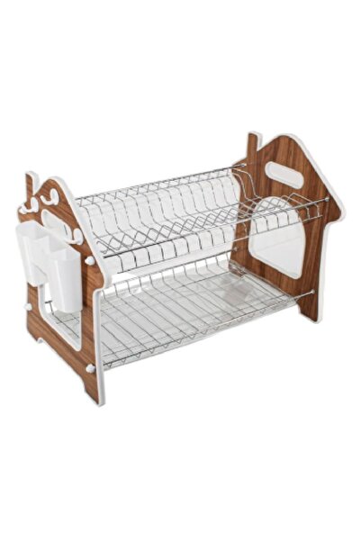 rexa رف تجفيف أطباق المطبخ من الفولاذ المقاوم للصدأ ذو طبقتين مع حامل أدوات