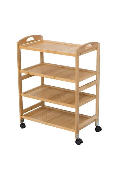 rexa 4-Tier Bamboo Rolling Cart Trolley Storage Organizer with Wheels *SIZE H86xW33xL56