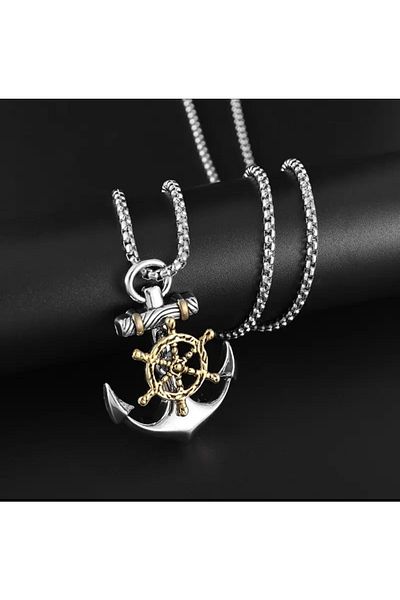ACAR TAKI Men's Rudder Design Steel Anchor Necklace 60Cm-Silver Acr5402