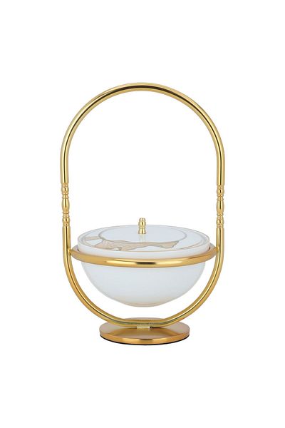 Alsaif Gallery Tamriyah with porcelain cover by Alsaif Gallery, 14×14×24.5 cm, engraved, with a golden stand - wh