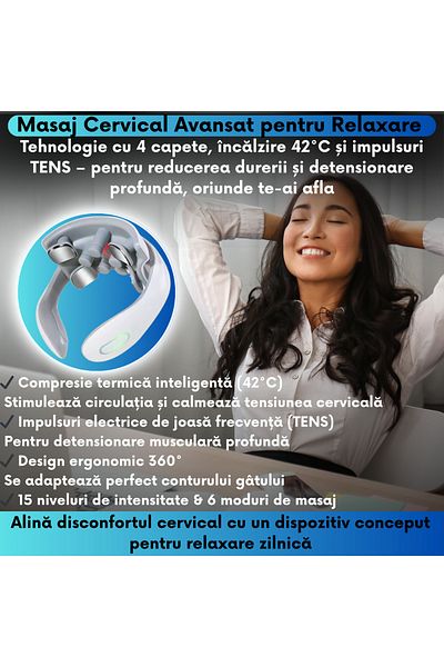 JUSTNET ® Cervical Massager With Tens Technology, 42°c Heating, 5 Pin Vibrations, 6 Modes
