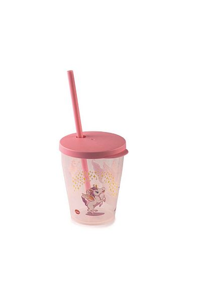 Snips Unicorn Tumbler with Straw and Lid Pink and Clear 385ml