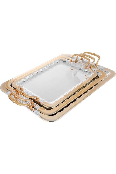 Alsaif Gallery Set of Trays with Golden Edges Alsaif Gallery, 3 Pieces, Rectangle - Silver