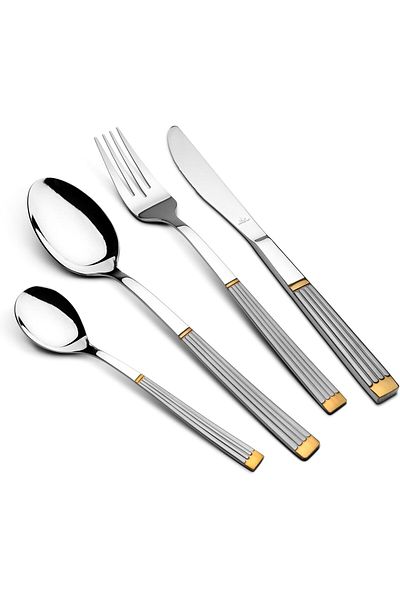 Arshia Arshia 48-Piece Gold & Silver Cutlery Set with Stand – 18/10 Stainless Steel, Polished Finish