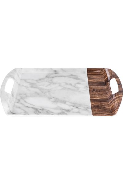 Alsaif Gallery Chinese Serving Tray Melamine Alsaif Gallery, 18 cm, Marbled Wooden Design - White