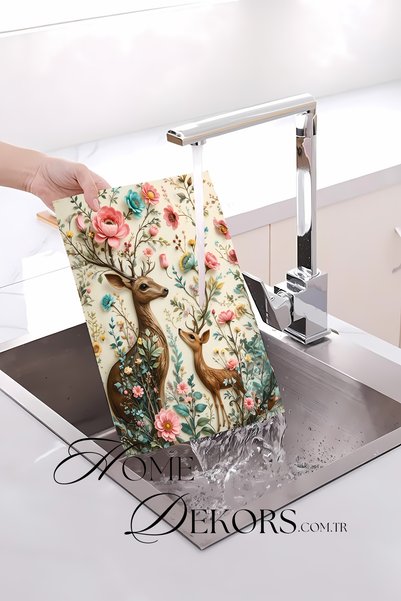 home dekors لوح تقطيع الزجاج لوح تقطيع الغزلان والزهور هدية زفاف 35x25 سم