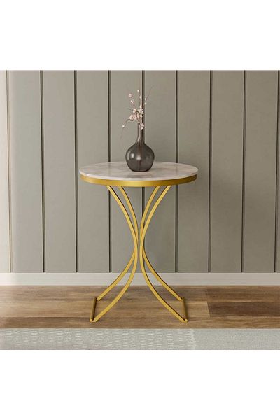 Generic Gold and white marble metal and wood side table - 40 x 40 x 50 cm