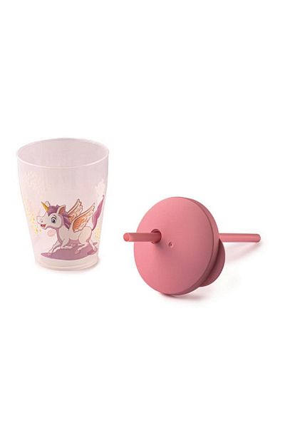 Snips Unicorn Tumbler with Straw and Lid Pink and Clear 385ml