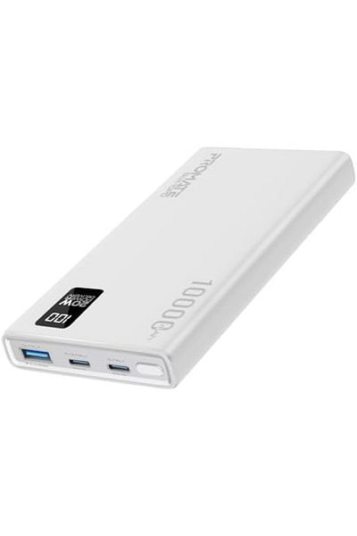 Promate Power Bank 10000mAh Ultra-Slim with 20W USB-C Input/Output Port, QC 3.0 Output, USB-C Ports,