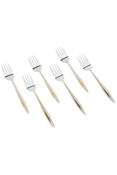 Generic Al Saif Gallery steel sweet fork set, 6 pieces, gold-silver engraved