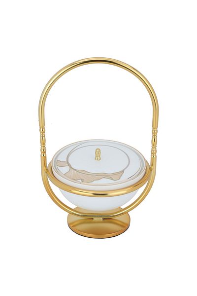 Alsaif Gallery Tamriyah with porcelain cover by Alsaif Gallery, 14×14×24.5 cm, engraved, with a golden stand - wh