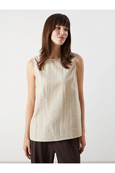 LC Waikiki Lcw Comfort Beige Crew Neck Textured Blouse
