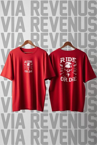 Vordevia Ride or Die / Biker Front and Back Printed Wide Fit Unisex Crew Neck Tshirt