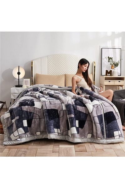 Sultan Sherpa Blanket 200 X 220 CM Geometric Queen for Gentle Winter (Polyester, BLACK)