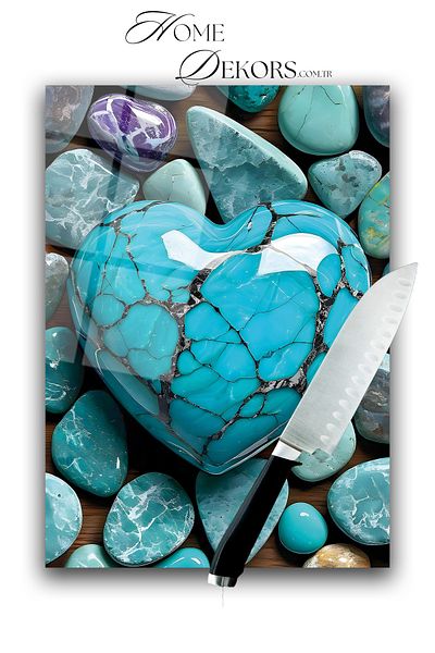 home dekors Glass Cutting Board Chopping Board Turquoise Heart Dowry Gift 35X25 cm