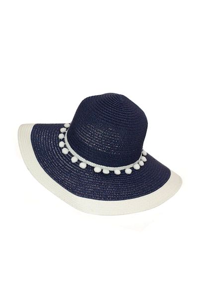 Intisimo Beach Hat, Women, Accessorized with Tassels, Navy Blue/White
