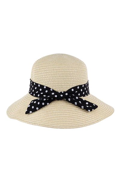 Intisimo Beach Hat, Women, Polka Dot Bow, Beige