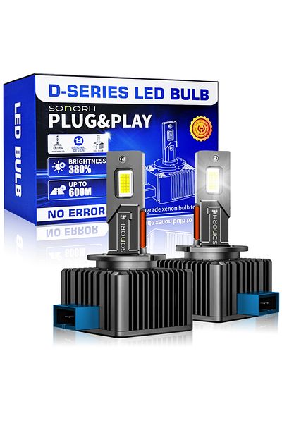 SONORH Xenon LED Bulbs D8S/D8R, 120W, 20000 Lumen, Canbus Plug&Play, 2 Pieces, Copper Fan and Cooling Rod
