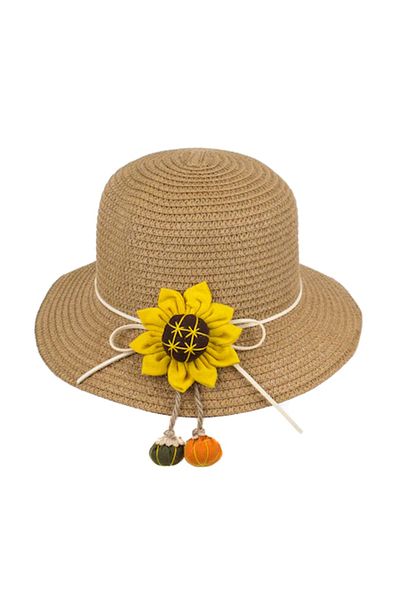 Intisimo Straw Hat, Little Girls, Sunflower, Brown