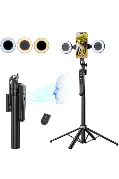 JUSTNET Stick selfie extensibil de 180 cm, stabilizator foto, urmărire facială automată cu inteligență artificială la 360°, control gesturi