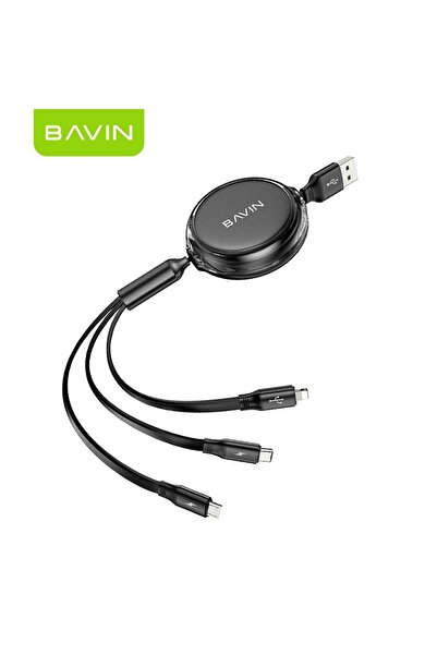 Bavin كابل شحن سلكي قابل للسحب 3 في 1 CB371 متوافق مع جمبع الأجهزة أسود