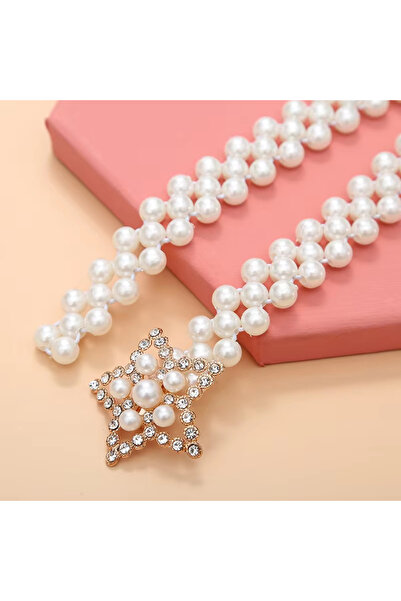 OBRO Curea de dama pentru talie, eleganta, ajustabila, din perle, 70-95 cm, alb, marime universala