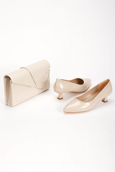 MFT AYAKKABI Women's 3 cm Heeled Pointed Toe Shoes and Bag Set