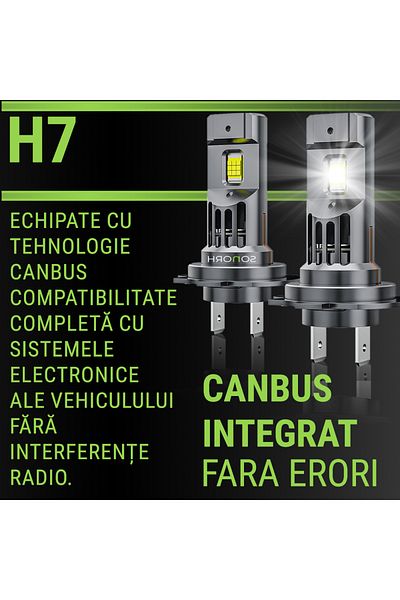SONORH Set de 2 becuri LED H7, 120W, Canbus, 12000LM, 6500K, Ventilator, Plug&Play, 30000 ore, IP68, SONORH®