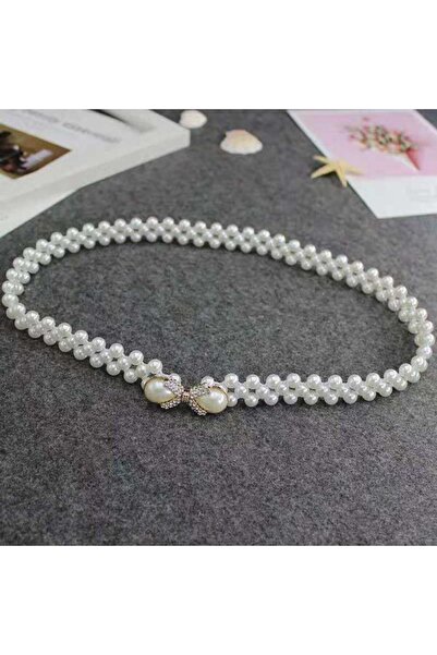 OBRO Curea de dama pentru talie, eleganta, ajustabila, din perle, 70-95 cm, alb, marime universala