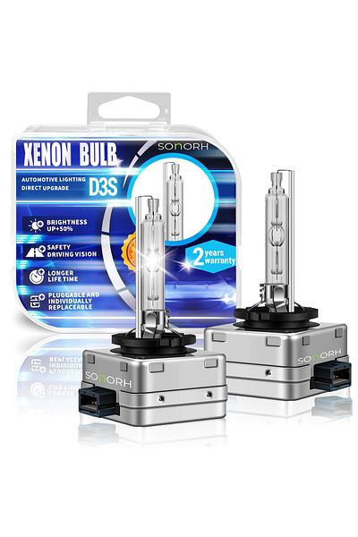 SONORH Set of 2 Xenon Bulbs D3S, 35W+35W, HID, 6000k, Plug&Play, Adapter, +50%, for Car Headlights, SONORH®
