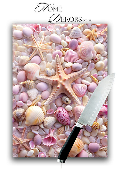 home dekors Glass Cutting Board Chopping Board Pink Starfish Dowry Gift 35X25 cm