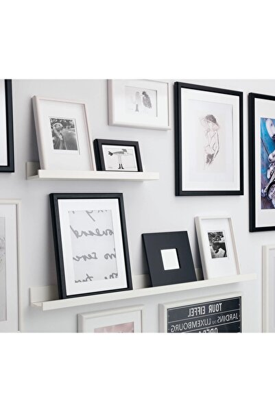 IKEA Ahşap Duvar Rafı Uzunluk 115 Cm Çerçeve Fotoğraf Rafı Beyaz Renk Kitaplık Raf
