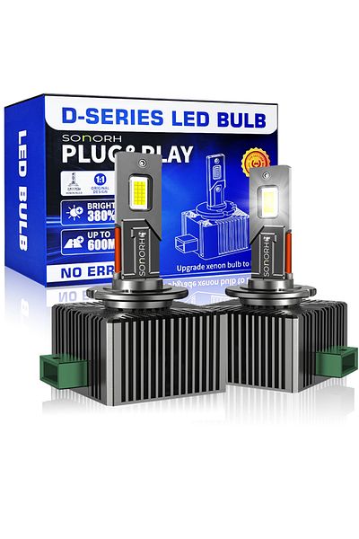 SONORH Xenon LED Bulbs D3S/D3R, 120W, 20000 Lumen, Canbus Plug&Play, 2 Pieces, Copper Fan and Cooling Rod