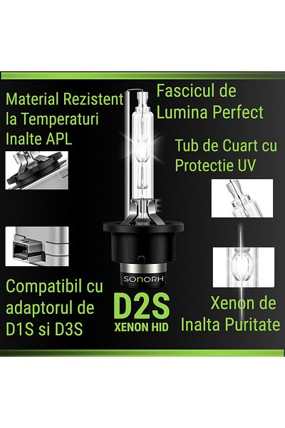 SONORH Set of 2 Xenon Bulbs D2S, 35W+35W, HID, 6000k, Plug&Play, +50%, for Car Headlights, SONORH®