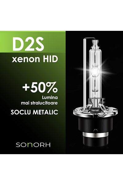SONORH Set de 2 becuri xenon D2S/D2R, putere 55W, HID, 6000K, soclu metalic, 9800 Lm, pentru faruri auto