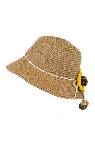 Intisimo Straw Hat, Little Girls, Sunflower, Brown