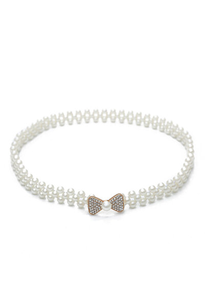 OBRO Curea de dama pentru talie, eleganta, ajustabila, din perle, 70-95 cm, alb, marime universala