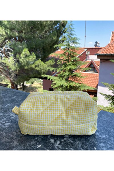 LUSSO Tekstil Sarı Pötikareli Makyaj Çantası