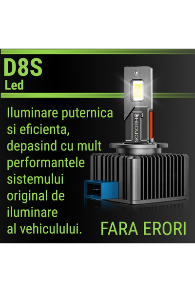 SONORH Becuri LED Xenon D8S/D8R, 120W, 20000 Lumeni, Canbus Plug&Play, 2 bucăți, ventilator și tijă de răcire din cupru