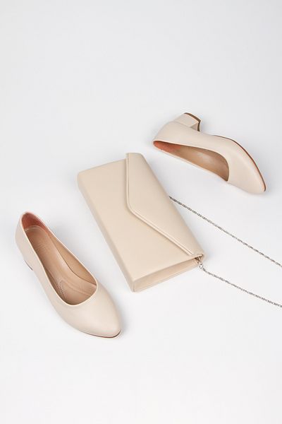 MFT AYAKKABI Women's 3 cm Heeled Short Thick Heeled Shoes and Bag Set