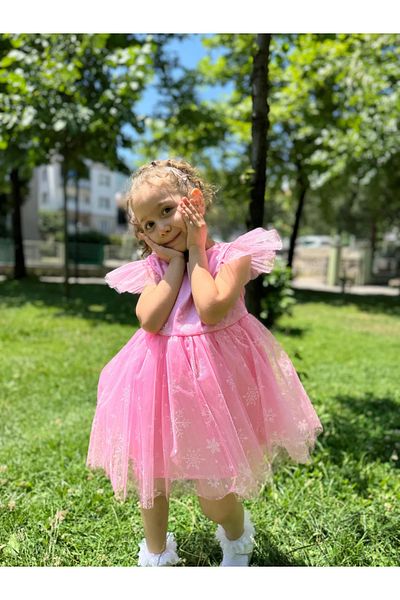 Minizade Girls' Baby Zero Sleeve Snowy Elsa Tulle Birthday Wedding Party Special Day Holiday Dress