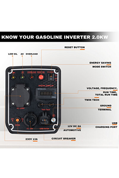 kseibi محول طاقة يعمل بالبنزين، 2.0 كيلو وات - محمول، منخفض الضوضاء، موفر للوقود، مثالي للاستخدام المنزلي والخارجي.