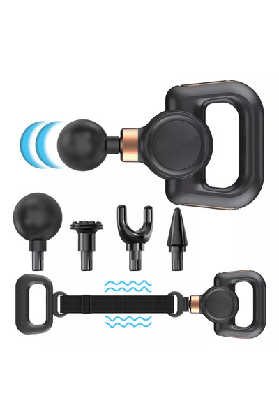 JUSTNET Aparat de Masaj Tip Pistol 3 in 1, 5 Viteze, 4 Capete, Autonomie 4 Or...