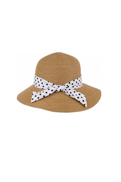 Intisimo Beach Hat, Women, Polka Dot Bow, Brown