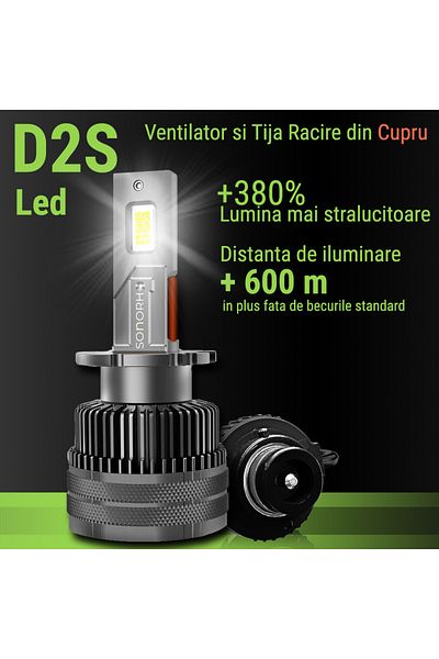 SONORH Xenon LED Bulbs D2S/D2R, 120W, 20000 Lumen, Canbus Plug&Play, 2 Pieces, Copper Fan and Cooling Rod