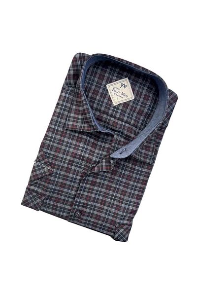 GÖMLEK GALERİSİ Men's Classic Loose Fit Double Pocket Plaid Short Sleeve Cotton Shirt