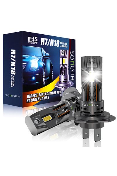 SONORH Set of 2 LED Bulbs H7, 100W, 6500K, 16000LM, Canbus Plug&Play, Copper Cooling Fan and Rod