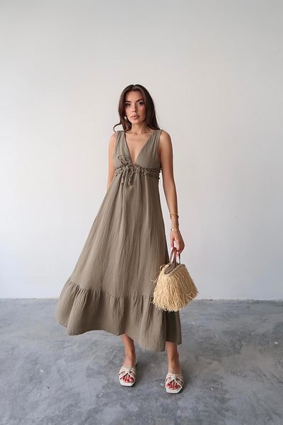 AÈC PRIVÈ Women's New Season Summer V-Neck Long Muslin Dress