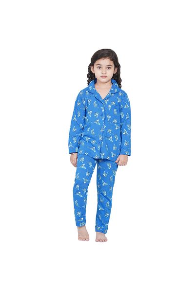 LAUREN SMITH Girl's Pajama Set Long Sleeve Buttoned Top with pants 2 Piece Printed Sleepwear Cotton Pjs Set